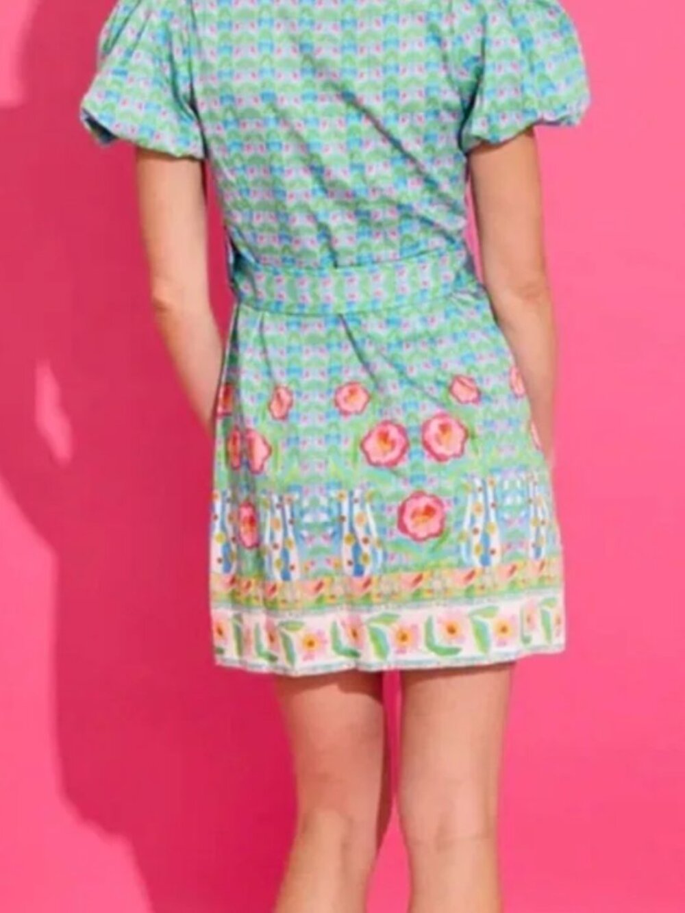 Alden Adair Bright Floral Border Tunic - Turquoise & Pink - M - $298 Original - Picture 3 of 7